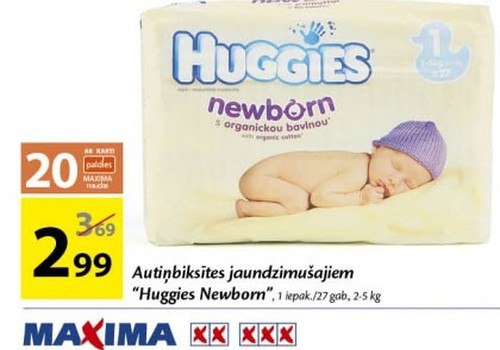 В магазинах Maxima  Huggies® Newborn дешевле!