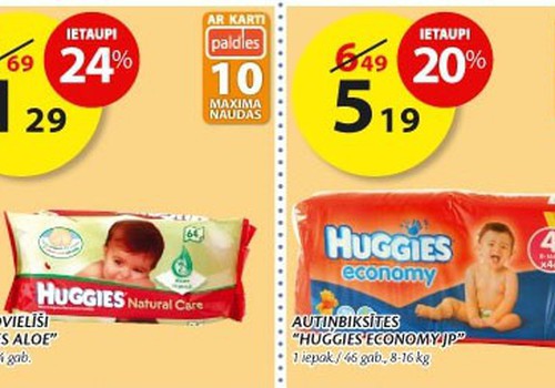 АКЦИЯ: В магазинах Maxima влажные салфетки и подгузники Huggies дешевле!