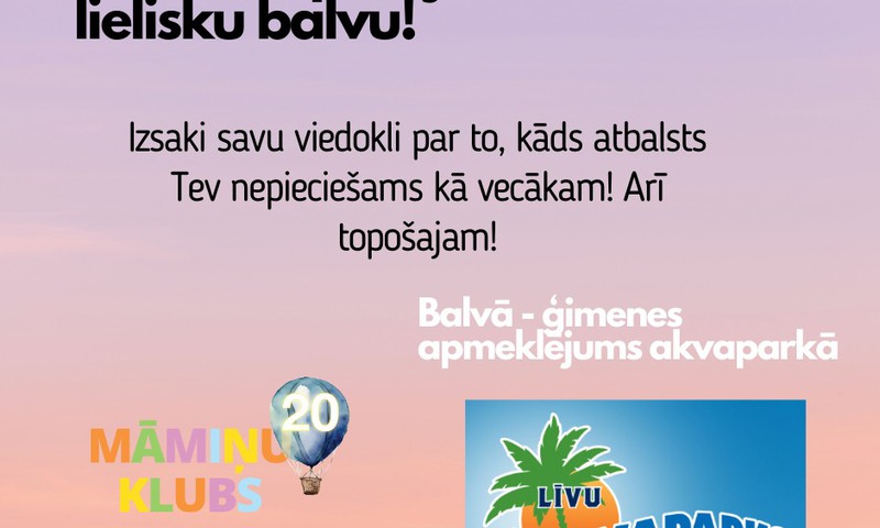 Участвуй в опросе об актуальной помощи родителям и выиграй билеты в Līvu akvaparks!