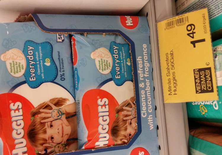 Хорошая цена на влажные салфетки Huggies Everyday в Super Netto
