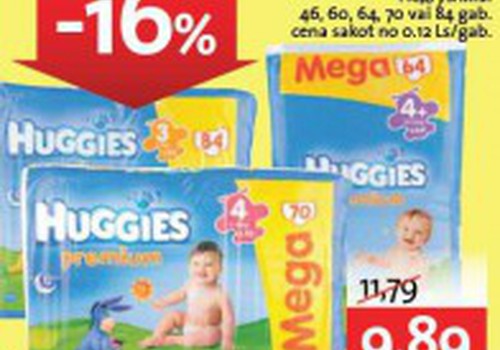 Упаковка Huggies® Premium Mega в магазинах RIMI - с 16%-ой скидкой!