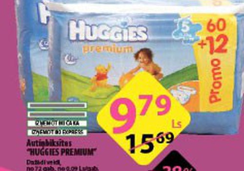 Большая упаковка Huggies® Premium за 9,79Ls!