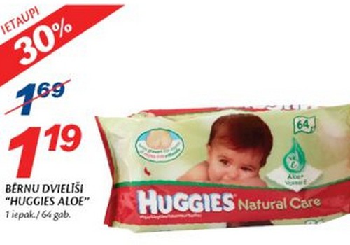 Покупай влажные салфетки Huggies всего за 1,19 Ls!